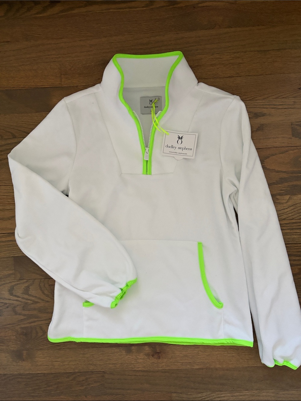 Dudley Stephens Skylark Pullover Fleece White with Neon Green Trim